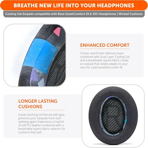Miniatura 4 de WC Freeze QC35 - Almohadillas de gel refrescante para auriculares Bose QC35 y QC35ii (QuietComfort 35) y más Tela deportiva transpirable, gel