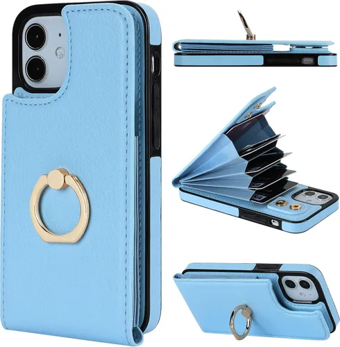 Miniatura 13 de Folosu Funda compatible con iPhone 12 Mini con soporte para tarjetas, rotación de 360°, soporte de anillo de dedo con función atril, protección
