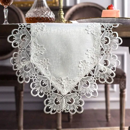 ARTABLE Mantel rectangular de tela de encaje con borde de macramé, manteles de cocina bordados transparentes para elegantes mesas largas de Blanco