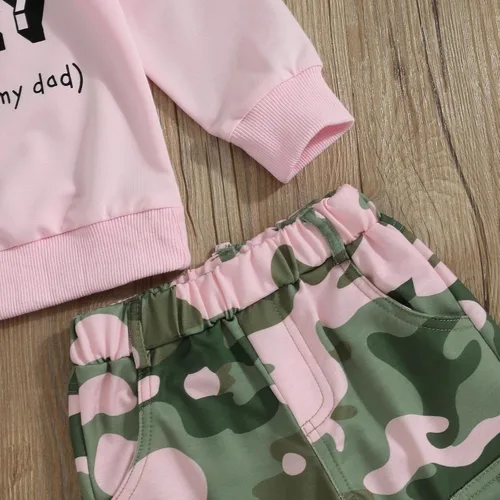 Miniatura 65 de Mandizy Conjunto de ropa de otoño para bebé niña pequeña, sudadera de manga larga con estampado de letras bendecidas, pantalones de camuflaje