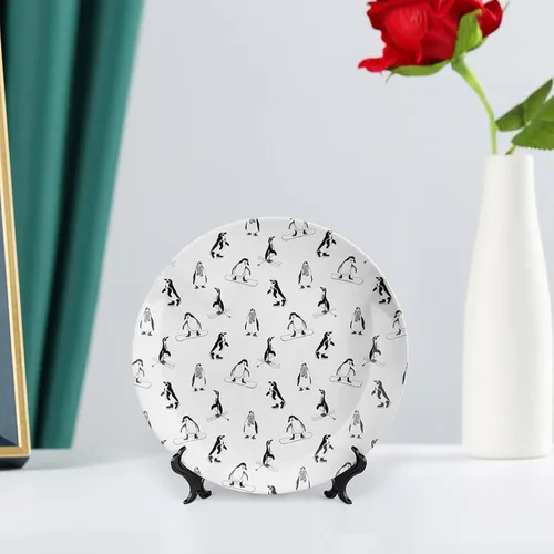 Miniatura 6 de XISUNYA Plato decorativo de 6 pulgadas, cerámica para niños, pingüinos de esquí en tablas de snowboard, deportes de invierno, impresión temática