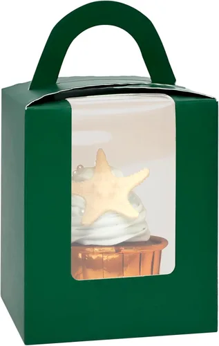 Miniatura 19 de qiqee Cajas individuales de cupcakes de Navidad, 50 unidades, cajas de magdalenas individuales con ventana 3.7 "3.7" x 4.5 " caja de magdalenas