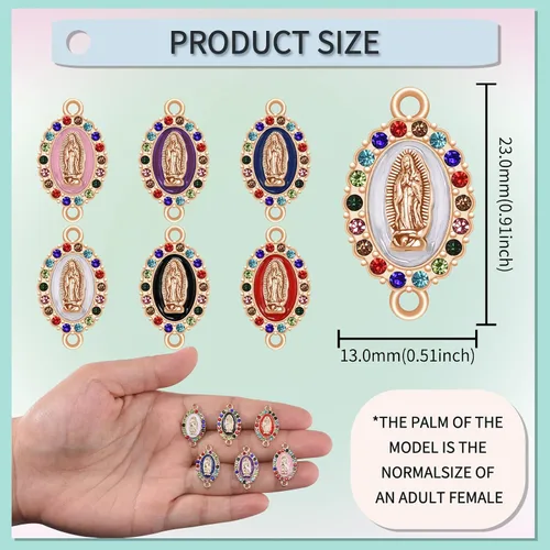 Miniatura 2 de 36 dijes de 6 colores de Virgen de Guadalupe de aleación esmaltada con diamantes de imitación de Nuestra Señora para bricolaje pulseras mexicanas