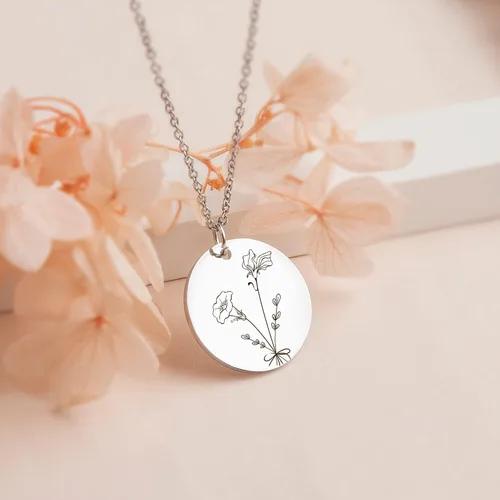Miniatura 5 de Anavia -Build Your Own Bouquet- Birthmonth Flowers Necklace, Personalized Engraved Floral Coin Necklace, Customized Birthday Gifts Love Jewelry for