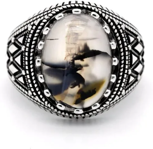 Miniatura 2 de Anillo de plata de ley 925 maciza para hombre, piedra de ónix oceánico, anillo punk de alta joyería estilo turco