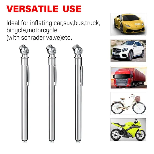 Miniatura 5 de PINKJOY - Medidor de presión de neumáticos tipo lápiz (10-75 PSI) Cuerpo de acero inoxidable y boquilla de metal 3 mediciones para vehículos