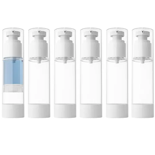 Miniatura 10 de LONGWAY Botella de bomba de crema cosmética transparente sin aire de 1 oz, dispensador de tamaño de viaje, recipientes recargables/fundación botella
