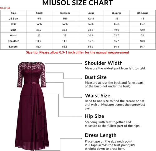Miniatura 6 de Miusol Vestido largo de dama de honor con mangas 34 de contraste y encaje floral elegante para mujer