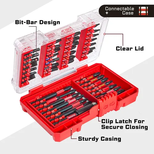 Miniatura 5 de Geinxurn Caja de almacenamiento roja de 1 pieza, caja de piezas pequeñas con divisor desmontable, caja de juego de brocas de destornillador