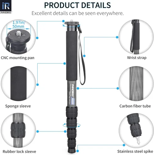 Miniatura 4 de Cámara de fibra de carbono Monopod INNOREL RM325C Profesional Portátil Compacto Ligero Viaje Monopod de 5 secciones para Canon Nikon Sony DSLR