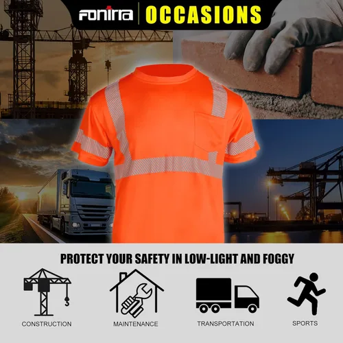 Miniatura 8 de FONIRRA Hi Vis - Camisetas de seguridad con bolsillo para hombre, manga larga, reflectante, ANSI Clase 2, para trabajo Naranja_3 piezas