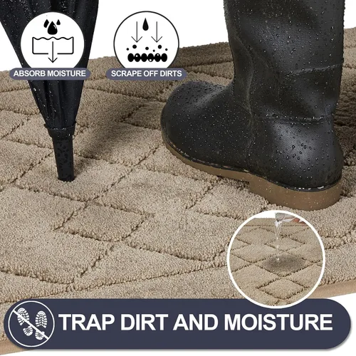 Miniatura 3 de REFETONE Dirt Trapper Tapete para Puerta de 20" x 32", Tapete Lavable para Interiores con Respaldo de Goma Antideslizante, Resistente a la Suciedad