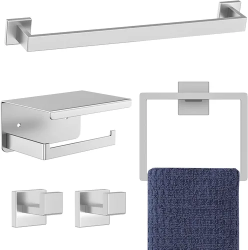 Juego de 5 piezas de accesorios de ferretería de baño de níquel cepillado, juego de toallero de 16 pulgadas, juego de ferretería de baño de acero