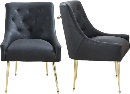 Miniatura 30 de Juego de 2 sillas de comedor, modernas sillas de comedor de terciopelo con patas doradas, elegantes sillas de acento acolchadas para recepción, sala