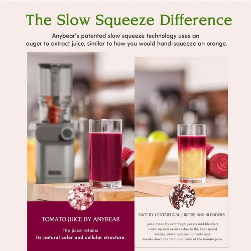 Miniatura 4 de Anybear Cold Press Juicer 200W Masticating Slow Juicer 4.3" Large Feed Chute Fit Whole Fruits Vegetables Upgraded Auger Tritan Material BPA