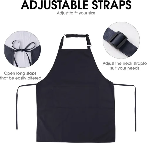 Miniatura 4 de Delantal ajustable con 2 bolsillos para hombres y mujeres, chef cocina cocina