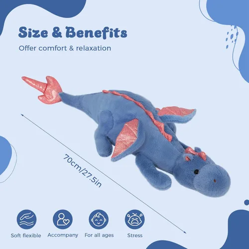 Miniatura 4 de YOUBLEK Animales de peluche con peso de 27.5 pulgadas, 2 libras, lindo dragón de peluche, juguete de dinosaurio con peso para niños y adultos