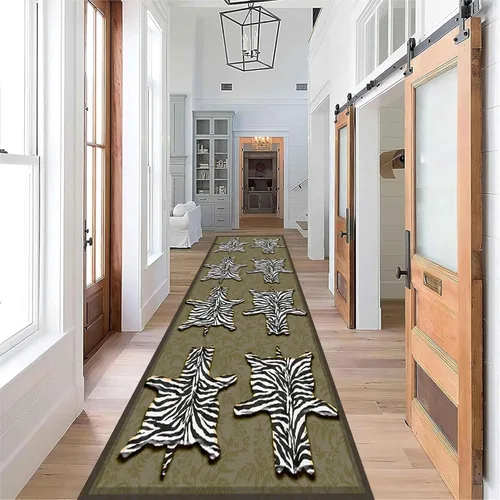 Miniatura 9 de Alfombra de pasillo con estampado de tigre, 2 x 10 pies, alfombra de rayas con estampado de piel de animal, alfombra interior a rayas blancas y 5