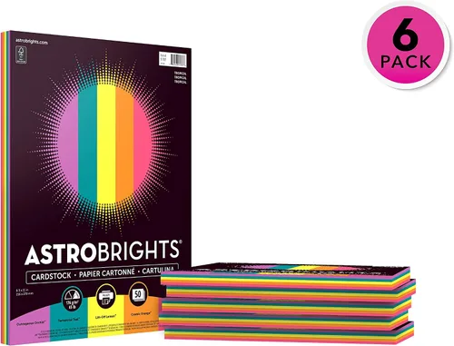 Miniatura 2 de Astrobrights Cartulina de colores, 8.5 x 11 pulgadas, 65 lb/176 gsm, surtido de 5 colores "Tropical", 6 paquetes individuales de 50 hojas surtidas