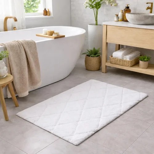 Miniatura 11 de C23 Alfombra de baño de 1 pie 8 pulgadas x 2 pies 8 pulgadas, alfombra de baño suave de felpa copetuda 100% algodón con respaldo de látex