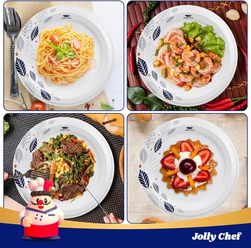 Miniatura 5 de JOLLY CHEF 280 platos de papel de 8 pulgadas, a prueba de remojo, a prueba de cortes, platos de papel desechables impresos de hojas resistentes