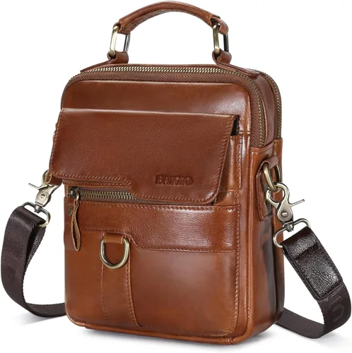 BAIGIO Bolso bandolera de cuero genuino para hombre, bolso de mensajero pequeño para hombre, bolso de cuero para regalo de padre