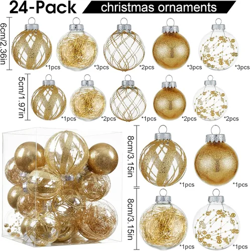 Miniatura 2 de Adornos de esferas navideñas transparentes, 24 unidades - Juego de adornos de esferas de Navidad de plástico irrompibles y decorativas para colgar