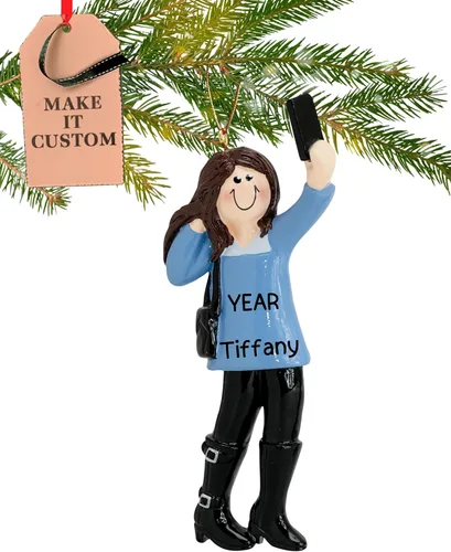 Adorno de selfie personalizado 2026 | Adornos de Navidad personalizados con láser grabado con láser para árbol | Regalo de recuerdo de teléfono