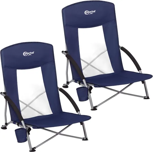 Miniatura 8 de PORTAL Sillas de Playa para Adultos, Camping, Bajas, Ligeras, Portátiles con Soporte para Tazas, Respaldo de Malla, Bolsa de Transporte para Arena