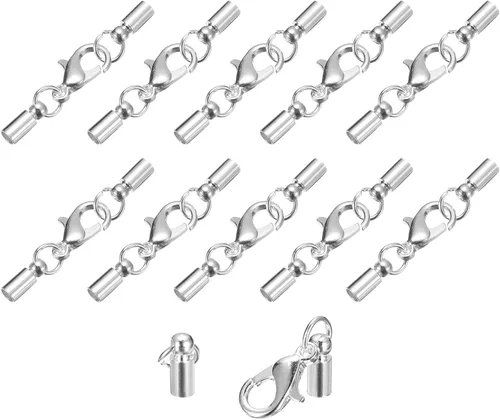 Miniatura 44 de uxcell Juego de 10 tapas de cuero de 0.315 in con cierres de pinza de langosta, terminadores de barril para hacer pulseras de cuero, tono bronce