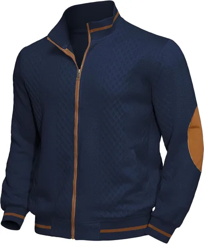 Riskrole - Chaqueta ligera para hombre de jacquard, con cremallera completa, cuello alto, estilo bomber, casual, elegante, chaqueta varsity