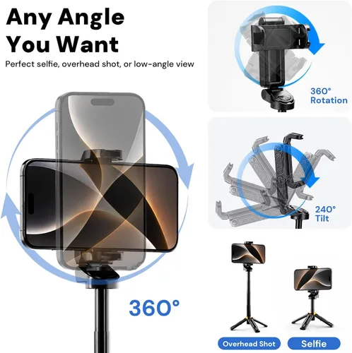 Miniatura 3 de Mini Selfie Stick Tripod, 4" Pocket-Sized Selfie Stick with Bluetooth Remote, 4-Leg Reinforced Stand, 360° Rotation, 3.8 oz Lightweight for