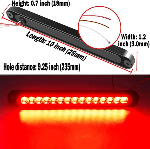 Miniatura 5 de Paquete de 2 Luces de Identificación de Remolque LED de 10", 15 LED, 9 a 30 voltios, Conjunto de Luz Trasera LED de Parada Giro Cola, Tercera Barra