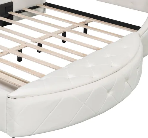 Miniatura 8 de Bellemave Cama de plataforma tapizada de terciopelo con almacenamiento, marco de cama tamaño Queen con cabecero, 1 cajón grande y 2 taburetes