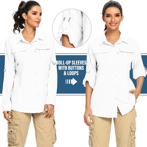 Miniatura 4 de Camisas de manga larga UPF 50 para mujer, protección solar UV, safari, secado rápido, pesca, senderismo, viajes