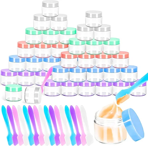 Miniatura 13 de Paquete de 50 de 10 g pequeños contenedores de cosméticos de plástico con tapas, frascos de maquillaje de 10 gramos de color ámbar con espátulas