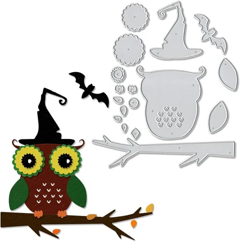 Miniatura 6 de Escoba de bruja troquelada de metal para hacer tarjetas y decoraciones de Halloween, troqueladas de araña, plantillas y plantilla de relieve