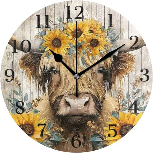Miniatura 15 de Reloj de pared de amapola de maíz con flores azules, silencioso, sin tictac, funciona con pilas, 9.5 pulgadas para cocina, hogar, sala de estar