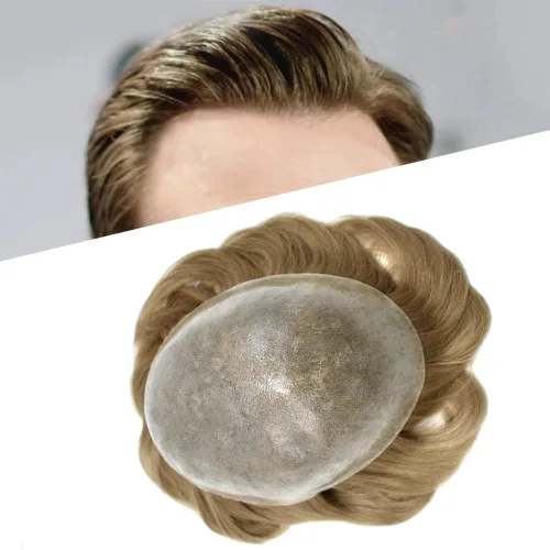 Miniatura 34 de Toupee para hombres Sistema de reemplazo de cabello humano Full Poly Mens Toupee Hairpiece inyectado PU peluca para hombre sistemas de cabello 1B#