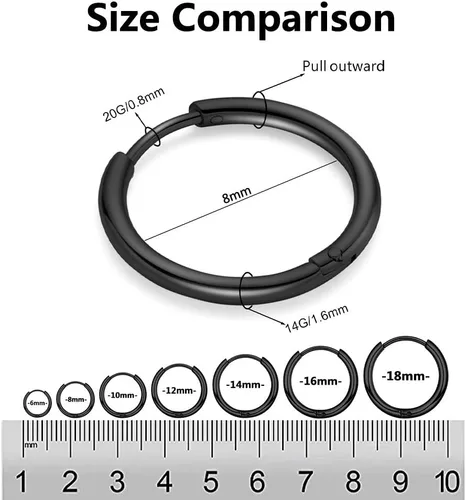 Miniatura 4 de Aretes de aro Huggie para mujeres y hombres, acero inoxidable quirúrgico 316L, 0.236 in, 0.315 in, 0.394 in, para hombre, aretes de aro