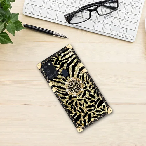 Miniatura 8 de Funda para teléfono Samsung Galaxy A21S con soporte de anillo, diseño retro elegante de lujo, estampado de leopardo, guepardo, dorado, protección