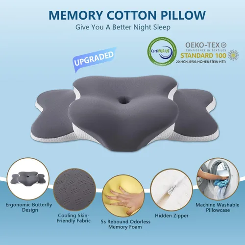 Miniatura 6 de Almohada Ergo para aliviar la apnea del sueño, el dolor de cuello y los ronquidos Almohada cervical para aliviar el dolor de cuello Espuma Gris