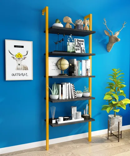 Miniatura 9 de DKLGG Estantería de escalera de 5 niveles, estantería industrial montada en la pared, estantería de escalera estrecha con tablero de madera y marco