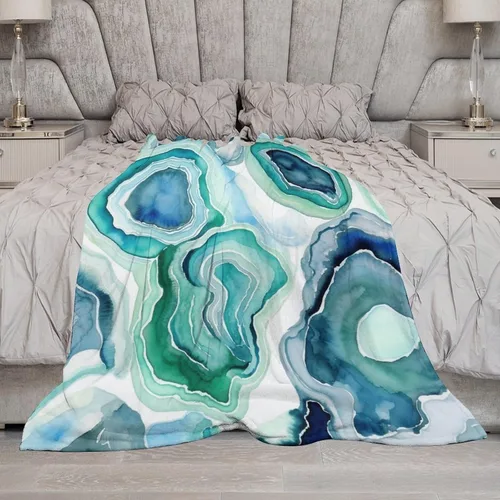 Miniatura 6 de Manta de forro polar de felpa, geoda de ágata, patrón de acuarela, azul, verde, gris, ligera, súper suave, acogedora, de lujo, manta de microfibra