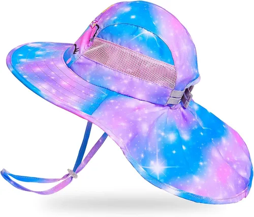Miniatura 40 de Sombrero de sol para niños, protección UV, unicornio, verano, playa, jugar con ala ancha, solapa para el cuello para niñas y niños
