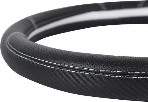Miniatura 9 de CAR-GRAND Funda de volante de fibra de carbono, de cuero transpirable de alta calidad, protección deportiva para volante, accesorios interiores
