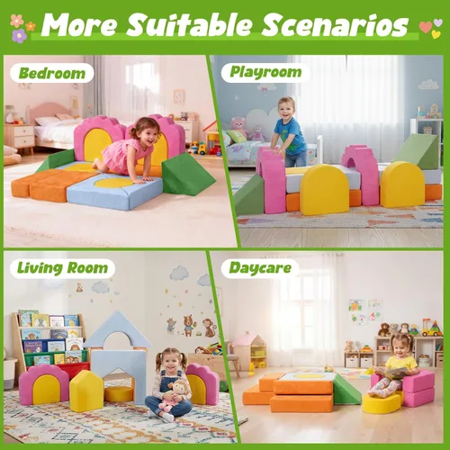 Miniatura 5 de Juego de bloques modulares de escalada de espuma de 13 piezas para niños pequeños, estructura floral suave para juegos de gatear y escalar