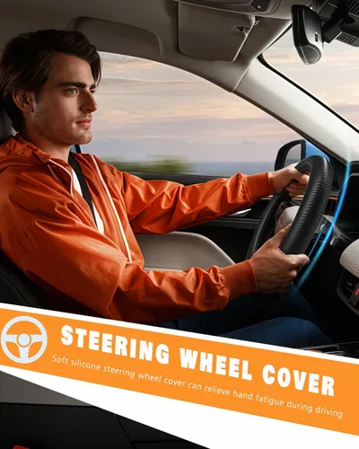 Miniatura 7 de WOCOCN Funda para volante de automóvil, funda delgada de silicona antideslizante para hombres y mujeres, accesorios interiores universales