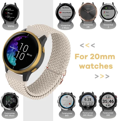 Miniatura 3 de Sunnyson Paquete de 2 bandas elásticas trenzadas compatibles con Garmin Venu/Venu Sq/Garmin Vivoactive 3/Vivoactive 3 Music/GarminActive 0.205 in