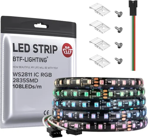 Miniatura 14 de BTF-LIGHTING Tira de luz LED RGB WS2811 direccionable de 2835SMD con color persiguiendo 9.8 pies DC24V 108LED/m 18píxeles/m 8mm de ancho IP65